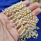 White Agate Beaded Rosary Chain, 3.5-4mm Beaded Gold Plated Chain, Jewelry Findings, Women Chain – SELLING BY FOOT
